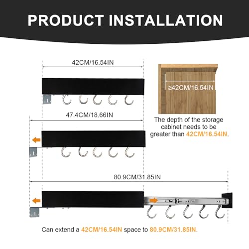 Pull Out Pot Racks, Pot and Pan Organizer with Hooks, Kitchen Pots and Pans Rack Pot Hanging Holder Under Cabinet, Aluminum Alloy Sliding Under Storage (Gray, 5 Hooks) - size: 5 Hooks