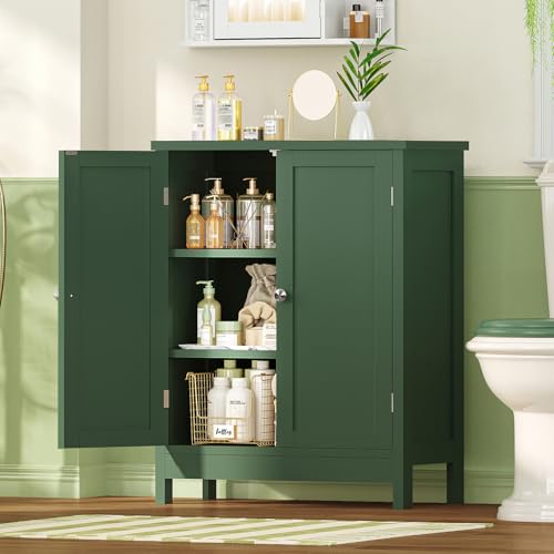 Iwell Bathroom Cabinet, Bathroom Storage Cabinet with 2 Doors & 3 Shelves, 3 Heights Available, for Living Room, Entryway, Home Office, Green - color: Green