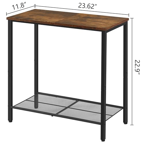 Hoctieon 2 Tier End Table, Sofa Side Table, Narrow Side Table with Storage, Slim Nightstand for Small Spaces, Metal Frame, for Living Room, Bedroom, Sofa Couch, Hall, Rustic Brown - color: Brown, size: 1 Pack