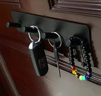 Key Holder for Wall - Adhesive Key Hooks with 4 Hooks, Heavy Duty Stainless Steel, Black, No Screw Holes