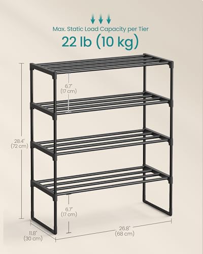 SONGMICS Shoe Rack, 4-Tier Shoe Organizer, Metal Storage Shelf, Upright or Upside Down, for 10-15 Pairs, Stackable, for Entryway, 11.8 x 26.8 x 28.4 Inches, Black ULSA204B01 - color: Black, size: 4 Tiers (26.8"W)