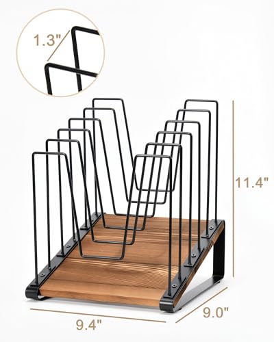 HULISEN Inclined Desk File Organizer, 5-Section Vertical File Folder Holder Stand, Metal File Sorter Rack with Wooden Base, Desktop File Organizer for Office Classroom Home Workspace