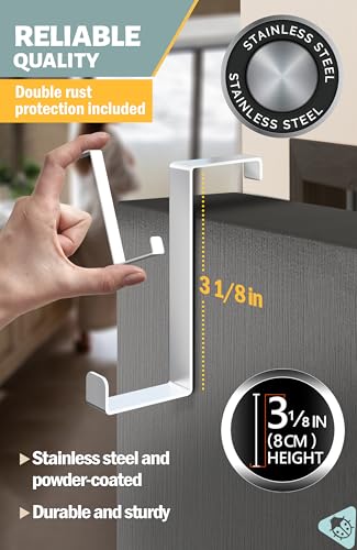 Menz Set of 10 Over The Door Hooks - White Coat Hanger, 2-Sided Towel Holder fits 1 3/8" & 1 3/4" - Hooks for Hanging with Anti-Scratch Felt Pads, Wreath Hanger with Removable Sticky Non-Slip Dots - color: White
