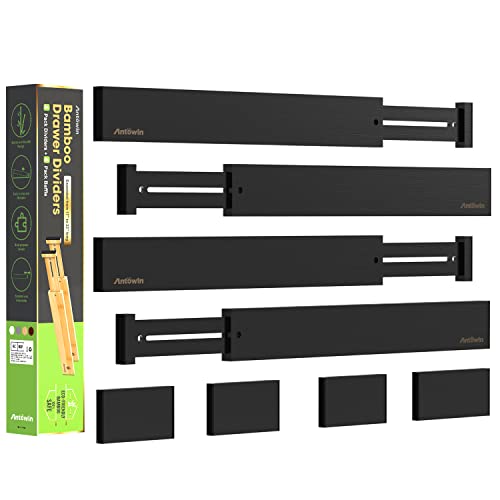 ANTOWIN Bamboo Drawer Dividers Organizers, Expandable Drawer Separators Splitter,17-22 inches Long Adjustable Spring-loaded Organizer for Large Utensil, Clothes, Tools Drawers (Black) - color: Black