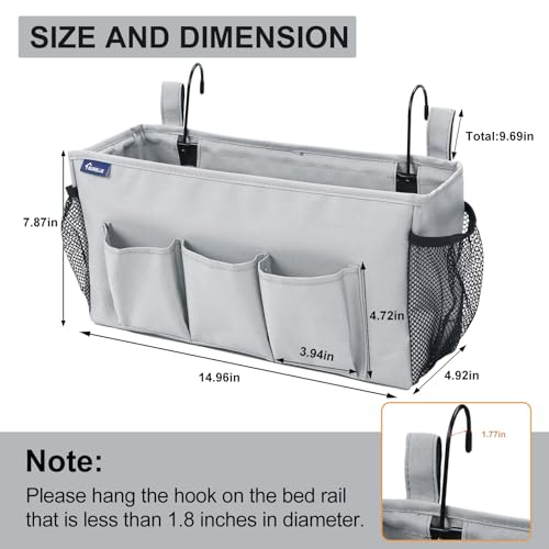 Surblue Bedside Organizer with Hook Bedside Caddy Hanging Storage Bag with Adjustable Straps and Water Bottle Holder for Home College Dorm Bunk Bed Accessories, Crib Bed, Hospital Bed,Lightgrey,2PCS - color: 2Pcs Lightgrey