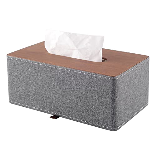 Tissue Box Cover Rectangle Tissue Box Holder PU Leather Facial Organizer with Magnetic Bottom,Decorative Napkin Caddy for Vanity Dresser Night Stand Table Countertop Home Office Car,Grey - color: Grey