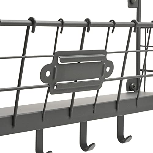 Spectrum Key Holder Wall Mount Mail Organizer for Entryway Office Kitchen Bedroom Storage Organization, Vintage Living Industrial Gray Wire Hanging Key Hook Mail Storage Rack Easy to Mount Basket