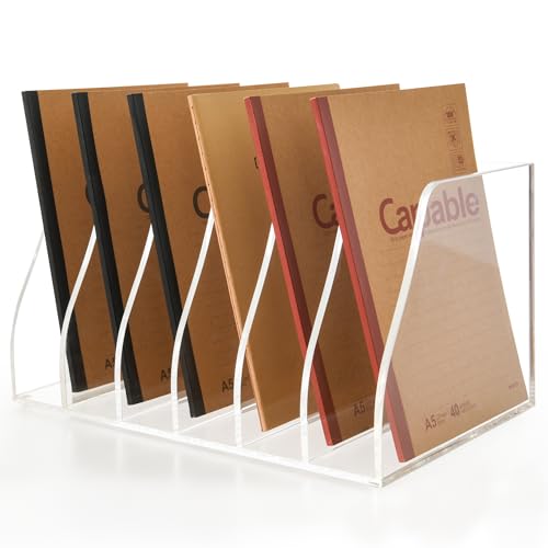 Acrylic Magazine File Holder, 6 Vertical Compartments Desk Document Sorter Organizer, Clear Folder Rack Binder for Office/Home/Classroom, for Documents, Tablet, Magazines, Books & Accessories - size: B5, 6 Sections