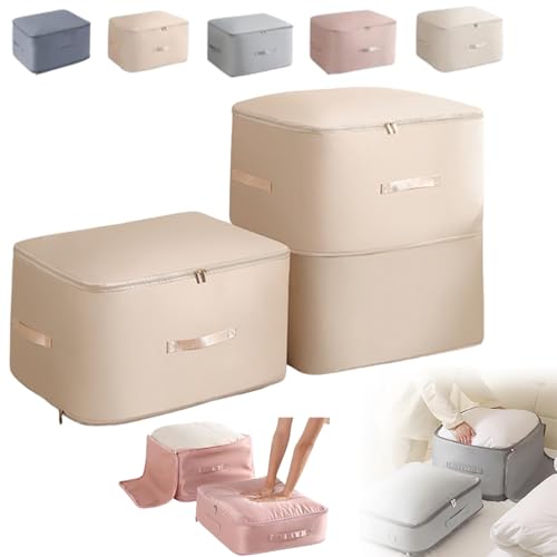 Compression Bags for Storage, Upgrade Ultra Space Saving Self Compression Organizer Compression Packing Cubes for Travel Sweater Organizer for Closet Clothes Storage Bag (Apricot, L+XL) - color: Apricot, size: L+XL