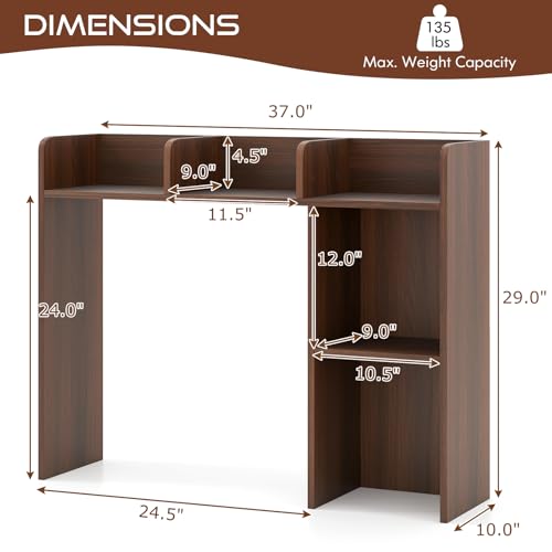 Tangkula Desktop Bookshelf, Countertop Storage Hutch with Shelves for Computer Desk, Desk 3-Tier Display Rack, Multipurpose Wood Desktop Hutch Storage Organizer for Dorm Office (Walnut,5 Shelves) - color: Walnut, size: 5 Shelves