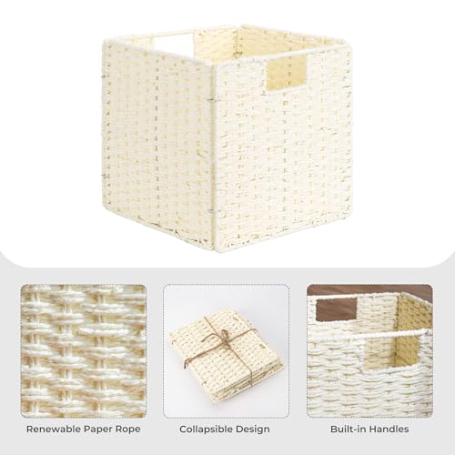 StorageWorks 11 inch Wicker Baskets, Handwoven Storage Cubes with Handles, Foldable Paper Rope Basket for Organizing, Beige, 2 Pack - color: Beige, size: 11"L x 11"W x 11"H