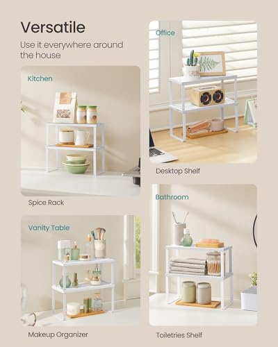 SONGMICS Spice Racks, Set of 2 Metal Cabinet Shelf Organizers, Countertop Organizers, Shelf Risers, Stackable, Expandable, White UKCS003W01 - color: White, size: 5.5"D x 12.6"W x 6.1"H + 5.1"D x 12.6"W x 5.4"H