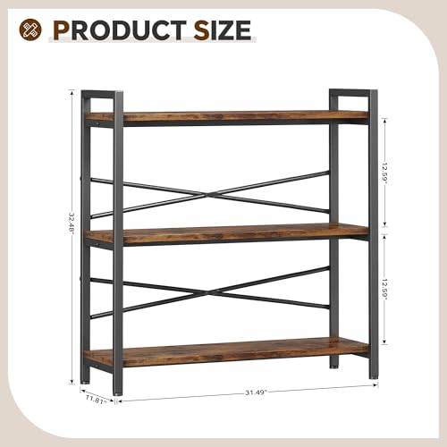 Book Shelf, 3 Tier Bookshelf 31.49" Width, Book Shelf Storage and Organization, Wooden and Metal Industrial Bookcase, Large Book Shelves for Home Living Room Bedroom Office Storage(Vintage) - color: Vintage, size: 3 Tier - 31.5" W