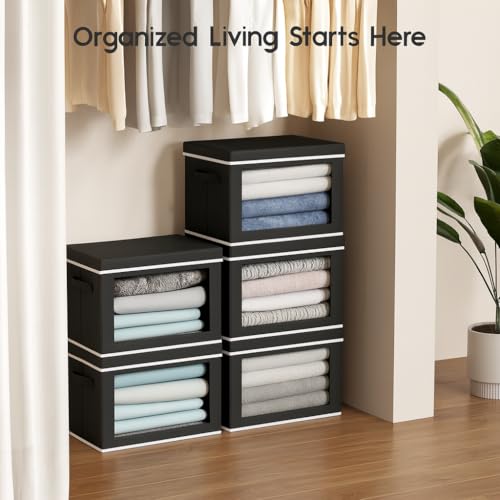 Homsorout Collapsible Storage Bins with Lids - Stackable Storage Containers with Window, 15.7 Inch Fabric Organizing Bins for Closet, Home & Office Organization Baskets, Black, 3 Pack - color: Black, size: XL(3-Pack)