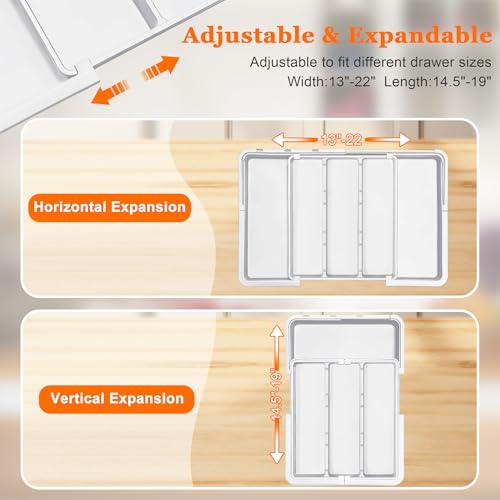 Spaclear Large Utensil Drawer Organizer Expandable Silverware Organizer for Kitchen Drawer Adjustable Cooking Utensil Holder Cutlery Flatware Tray Spatula Tools Gadgets Storage Dividers Plastic White - color: White