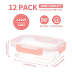 GULFLIN Glass Meal Prep Containers 12-Pack, 22oz Glass Food Storage Containers with Lids, Air-Tight, Leak-Resistant, Freezer to Microwave Safe-Pink Set - color: 22oz,Same Size - 12 Pack,Pink Set