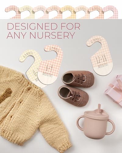 Baby Clothes Organizer - Pink Baby Closet Dividers for Nursery Decor, Storage & Organization - 8 Size Closet Dividers for Hanging Clothes, Gender Neutral Nursery Must-Haves & Accessories - color: Pink Gingham