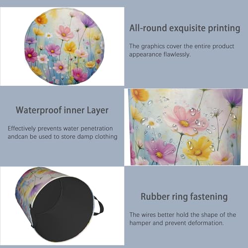Retro Flowers Floral Laundry Hamper,Dirty Clothes Laundry Basket with Handles Waterproof Oxford Cloth Storage Basket for College Dorms Bathroom Bedroom 16" x 20.8" - color: Retro Flowers Floral
