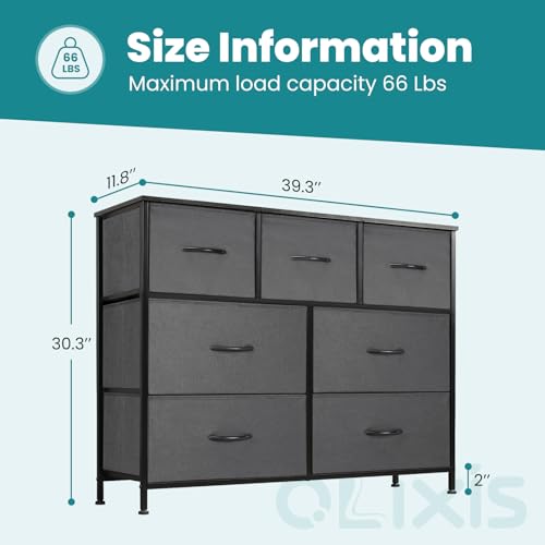 OLIXIS 7 Drawers Dresser for Bedroom, Fabric Storage Tower for Living Room, Entryway - Sturdy Steel Frame, Wooden Top & Easy Pull Fabric Bins, Closet Chests Organizer for Clothes, Classic Grey - color: Grey, size: 11.8"D x 39.4"W x 30"H (7 Drawers)