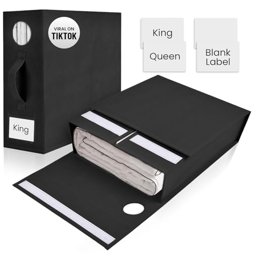 TOSORO 2 Pack Bed Sheet Organizer and Storage, Foldable Storage Bed Sheet Organizer for Linen Closet with Viewing Window & Label for Bedding Sheets & Blankets (Queen & King Size) Black - color: Black, size: 2 Pack