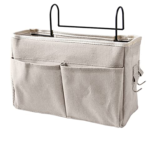 flexman Nightstand Hanging Bag, Hook Design Bedside Storage Pocket Organizer Basket with Metal Bracket and Wear Resistant Fabric for Kitchen Wardrobe Doors, Hanging Rods(White) - color: White