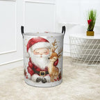 Santa Claus and Deer Laundry Basket Foldable Laundry Hamper with Handles Clothes Storage Bin for Household Bedroom Bathroom Dorms 17.3"x13.6" - color: Santa Claus and Deer