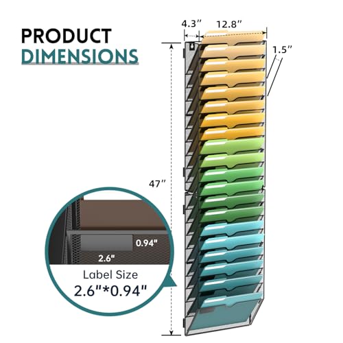 SUPEASY 20 Tier Wall File Organizer, Hanging Wall Mounted Mail Organizer with Label Slots, Metal Mesh File Holder Magazine Rack for Office, Home, School or Classroom, Black - color: Black, size: 20-Tier