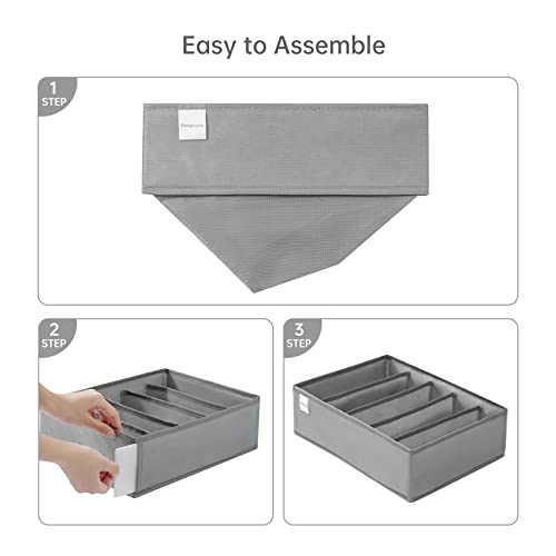 4 Packs T-shirt Drawer Organizers for Clothing,5 Grids Compartment Wardrobe Storage Box, Washable Clothes Organizer for Folded Clothes, T-shirt, Legging, Silk Scarve-Grey - color: Grey, size: 5 GRIDS-MEDIUM SIZE