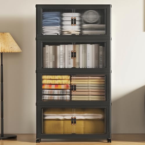 SAILUN 127Gal/508Qt Extra Large Stackable Storage Bins Folding Collapsible Storage Bins with a Lid, Closet Organizers and Storage Black 28" W x 1 - color: Black, size: 1 Lid 4 Pack-28" W x 17" D x 61" H