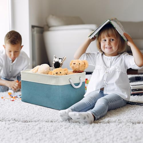 TheWarmHome Storage Baskets for Organizing - Extra Large 3 Pack 17x14x10 inch Storage Bins for Shelves Closet Nursery Bathroom Bedroom Baby Clothes Dog Toy Home Organization (White & Green) - color: White And Green, size: 3PCS/X Large -17.7Lx13.8Wx9.8H