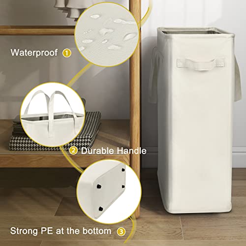 Chrislley 45L Slim Laundry Hamper Narrow Laundry Basket with Handle Foldable Dirty Clothes Portable Skinny Hamper Organizer Storage Bins (22 inches, beige) - color: beige, size: 45l(14.96"l x 8"w x 21.65"h)