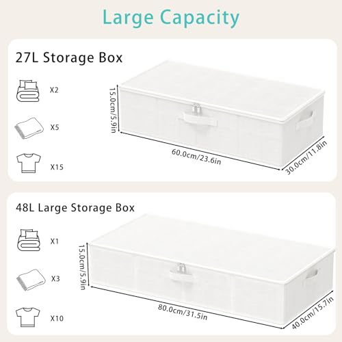 Under Bed Storage Bins, Closet Containers Organizers, Foldable Basket with Zippered, for Blankets, Clothes, Comforters, 4 Pack, White, 23.6 x 11.8 x 5.9 In, XSNY20WS-4 - color: White, size: Small（4 Pack）