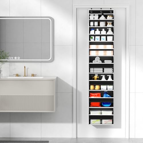 Mefirt Over The Door Organizer, 7 Tier Door Hanging Organizers with 7 Large Pockets 12 Side Pockets, Behind Door Storage Hanging Shelves for Closet Bathroom Bedroom Nursery - color: Black, size: 7-Tier