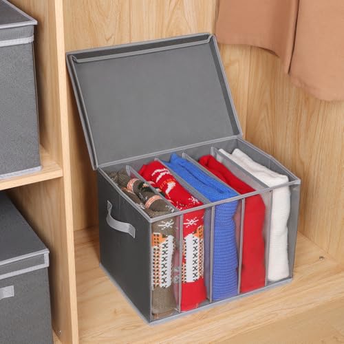 Zilink Upgraded Sweater Organizer for Shelf with Lids and Support Boards Clothes Organizer for Closet with 5 Grids Divider Sweater Storage Bins for Sweaters, Jeans, Pants, Black Pattern, 3 Pack - color: Black Pattern - For Sweater