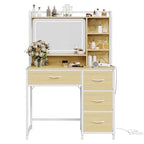 Garvee Vanity Desk with Square Mirror, 35.4” Makeup Vanity Table with Shelves, 4 Fabric Drawers Storage, Modern Dressing Table for Bedroom, Gift for Girls