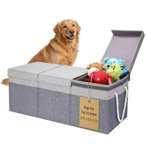 Extra Large Dog Toy Basket With Lid, Foldable Dog Toy Box for Living Room Area, 29.5" Basket for Dog's Toys, Clothes, Organizers and Storage with Hard Board, Anti-slip for Pet Supplies