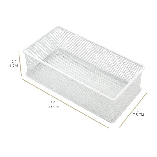 Annova Mesh Stackable Drawer Cabinet and Shelf Organizer Bins Storage Basket School Office Supply Holder Tray- Set of 2 (White, 3x6x2 Inch) - color: White, size: 3x6x2 Inch
