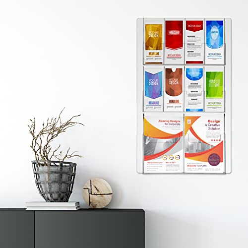 Weysat Acrylic Brochure Holder Wall Mount, Clear Plastic Pamphlet Holder Magazine Display Trifold Flyer Rack Hanging Literature Storage Organizer(2 Magazine Pockets, 8 Pamphlet Pockets) - size: 2 Magazine Pockets, 8 Pamphlet Pockets