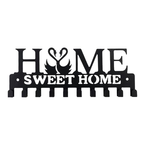Key Holder Wall Mounted with Screws and Anchors, Black Multifunctional Key Hanger with 10 Hooks, Entryway Front Door Kitchen Hallway Garage Office - color: Home-2 Black