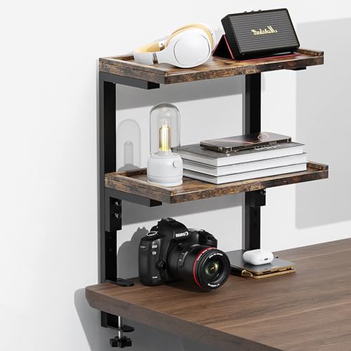 Spacrea clamp on Desk Shelf, 2 Tier Office Desk Shelves Organizer, Wood Desktop Supplies Storage Rack, Desk Organizers and Accessories (Wood) - color: Wood