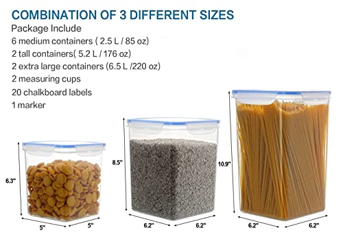 VERONES Large Tall Airtight Food Storage Containers, 10 PACK Plastic Airtight Kitchen & Pantry Organization, Ideal for Flour & Sugar Plastic Canisters with Labels - color: Blue