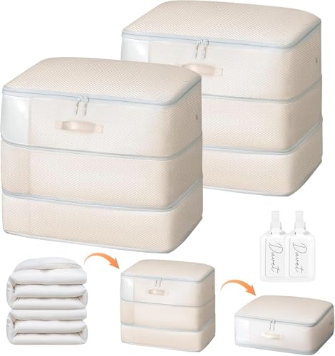 DIMJ Comforter Storage Bag - 110L Large Capacity Ultra Space Saving Self Compression Organize for Duvet, Pillow, Bedding, Blanket Storage Organizer Nylon Compression Bags, Sheet Storage - color: Beige, size: 110L x 2 Pack