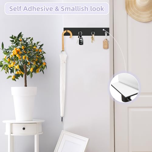 VIS'V Key Holder Wall Mount, Large Metal Self Adhesive Key Hanger with 4 Hooks, No Drilling, Extra Adhesive Strip, Black - color: Black