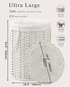 SETVSON Laundry Basket with Lid Round Rattan Laundry Hamper with Lid and Handles 29.1 Gal (110 L) Handwoven Woven Basket with Removable Bags and 2 Mesh Bags for Bathroom Living Room White - color: White, size: 110L