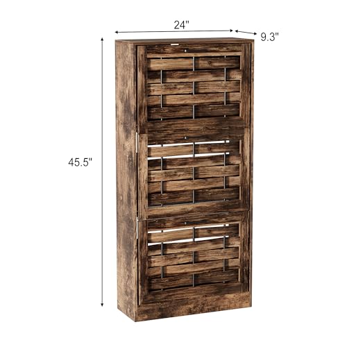 Farmhouse Shoe Cabinet Storage with 3 Flip Drawers for Entryway, Slim Shoe Rack Cabinet with Woven Design Drawers, Narrow Shoe Organizer for Hallway, Apartment, Rustic Brown - color: Rustic Brown, size: 3 Drawers