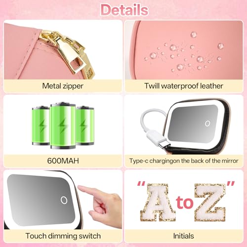 Mini Initial Makeup Bag With Led Mirror With Lights Gifts For Women Girls, Small Makeup Box For Travel Gift, Cosmetic Bag Make Up Organizer Personalized Bags Birthday Christmas Gifts For Womens (D) - style: D