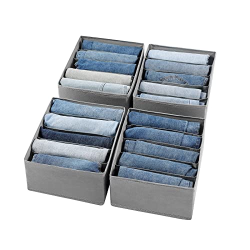Jeans Drawer Organizers for Clothing, 5 Compartment Wardrobe Storage Box, Washable Clothes Organizer for Folded Clothes, Jeans, Pants, Leggings, t-shirts(Grey) - color: Grey