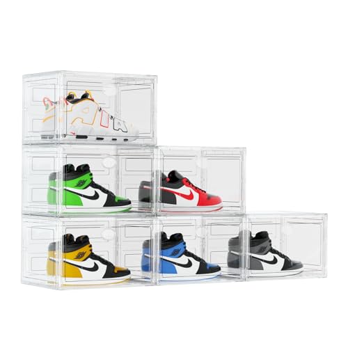 KEFA XL Shoe Storage Box Organizer, 6 Pack Shoe Boxes Clear Plastic Stackable, Sneaker Display Case Container Fit for US 13 (Side 6 PACK CLEAR) - color: 6 PACK CLEAR