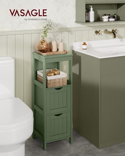 VASAGLE Storage Cabinet, Storage Organizer Rack Stand for Bathroom, Living Room, Multifunctional Corner Unit, 2 Drawers, 35 Inches in Height, Forest Green UBBC042C01 - color: Forest Green, size: 35"H