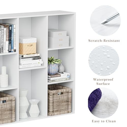 VDNEND Wooden Cube Storage Organizer with Closed Back Panel, 11in Cube Shelf Opening, Bookshelf, Display Shelf,Closet Cabinet for Home and Office (Embossed White, 8-Cube 35.98L*9.45W*35.91H) - color: Embossed White, size: 8-Cube 35.98L*9.45W*35.91H